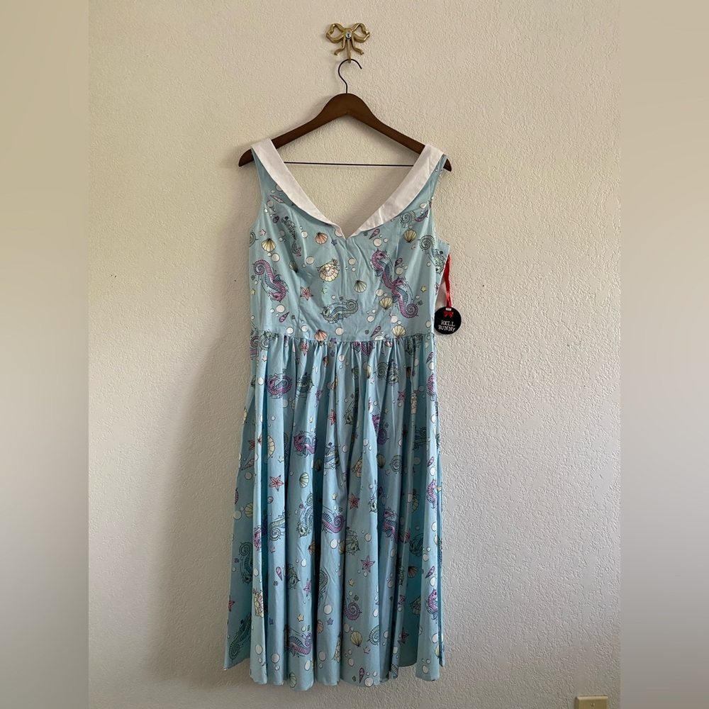 Hell Bunny Sea Sparkle 50s Dress Seahorse Print Size Large